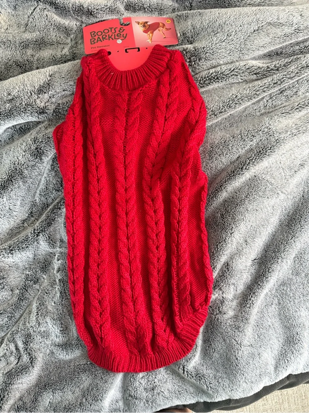 Boots & Barkley XL Dog Sweater Red Cable Knit Winter - For Dogs Up To 100 Lbs.